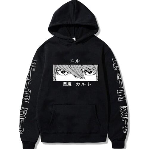 Harajuku Death Note Unisex Hoodies Japanese Anime L Lawliet Devil Eye Printed Mens Hoodie Streetwear Casual Sweatshirts