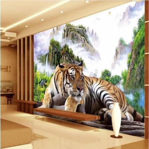 Wellyu Custom large - scale murals Tiger tiger down the tiger king domineering TV sofa living room background wallpaper
