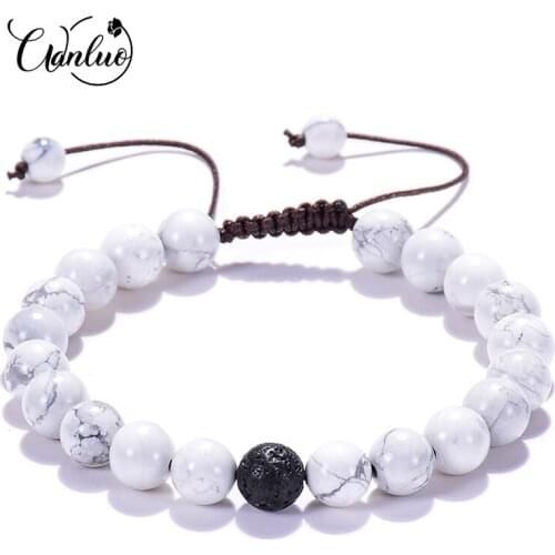 WL Adjustable Turquoises Braided Rope Bracelet Lava Stone Essential Oil Diffuser Bracelets Natural Stone Bangle for Women Man