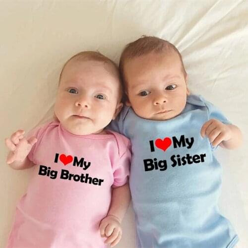 I Love My Big Sister Big Brother Funny Baby Bodysuits Cotton Short Sleeve Body Baby Girls Onesies Infant Boys Jumpsuit Clothes