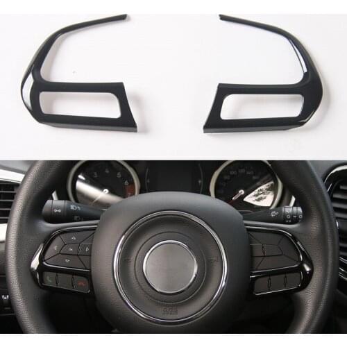 YAQUICKA Fit For Jeep Renegade 2017+ Car Steering Wheel Decoration Trim Styling Frame Sequins Sticker 2Pcs/set ABS Black