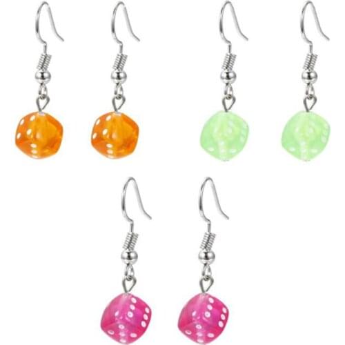 Fun Candy Color Acrylic 3D Dice Pendant Dangle Earring Minimalist Tassel Drop Earrings Set Punk Handmade Jewelry for Women