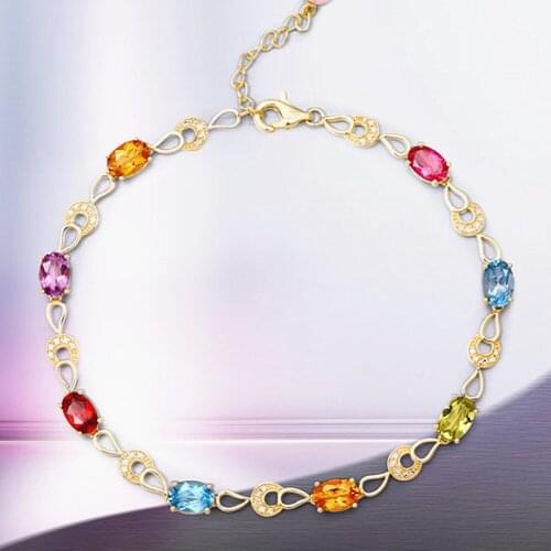 Multicolor gemstones red blue crystal zircon diamonds chain bracelets for women gold color jewelry bijoux bague birthday gifts