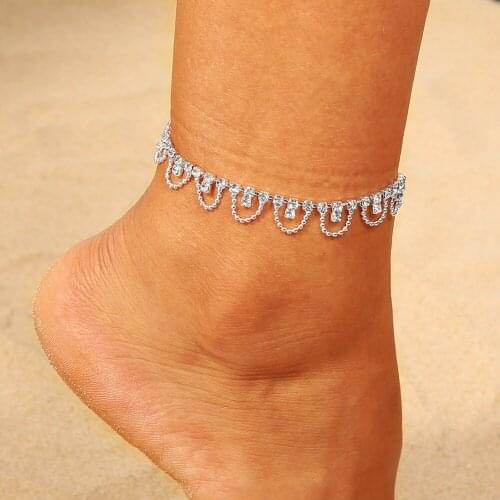 Crystal Anklets For Women Silver Color Ankle Bracelet Hollow Small Circle Tassel Charm Leg Foot Chain Barefoot Sandals Jewelry