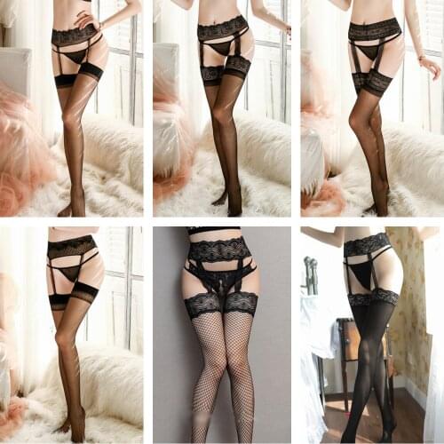 Female Sexy Lace Side Suspenders One-Piece Net Stockings Stockings Perspective Sexy Stockings Long Tube Over-The-Knee Pantyhose