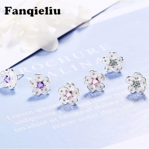 Fanqieliu Retro Flower Crystal Jewelry 3 color 925 Sterling Silver Earrings For Women Cute Stud Earrings Female FQL20098