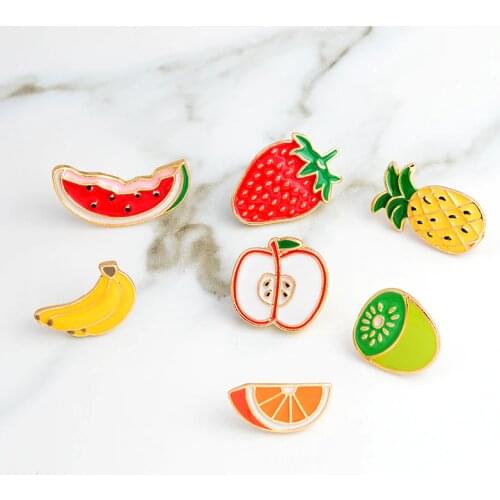 Strawberry Banana Apple Kiwi Watermelon Pineapple Orange Fruit pins Hard enamel lapel pins Badges Brooches Backpack Accessories