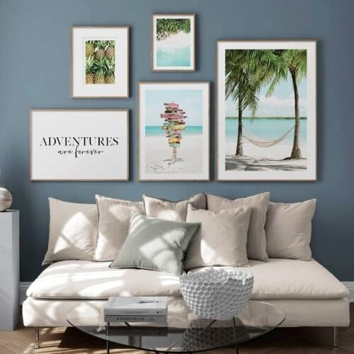Caribbean Beach Sign Pineapple Banana Palm Leaves Wall Art Print Canvas Painting Nordic Poster Decor Pictures For Living Room