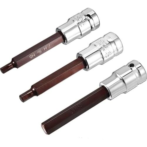 1/2" Drive x 4mm 5mm 6mm 7mm 8mm 10mm 12mm 14mm Hex Bit Socket, Standard Metric, S2 and Cr-V Steel 100mm Length