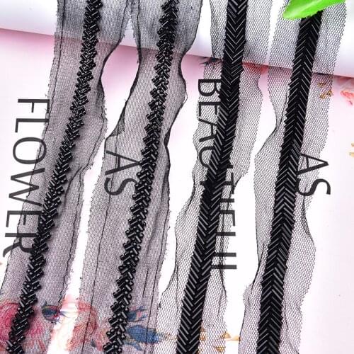 1 Yard Black Strass Rhinestone Beaded Lace Trim Tape Fabric Ribbon for Clothing Curtain Decoration Accessories
