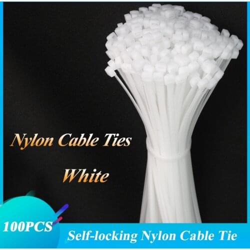 100pcs/bag 10*1200mm Self-locking plastic nylon tie white zip wraps strap nylon cable tie set 3*100 fastening ring