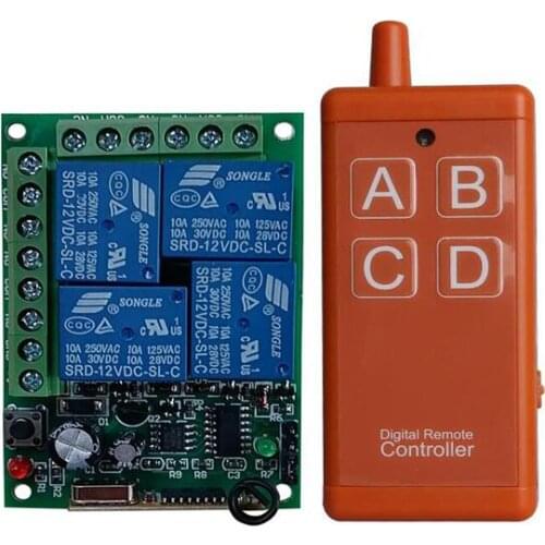 433MHZ RF Wireless DC12V 24V 10A 4 channel Remote Control Switches Receiver Transmitters USB Motor/fan/street lamp power