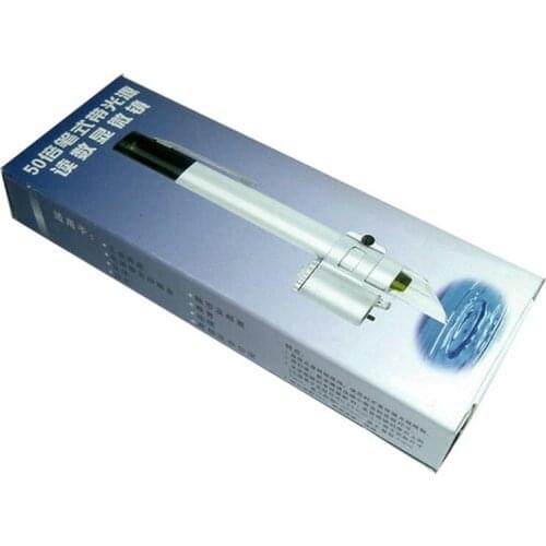 50X LED Illuminated Pen-like Reading Glass Pocket Microscope Lighted Magnifier Jewelry Loupe with Lamps Scale 1DIV/0.05