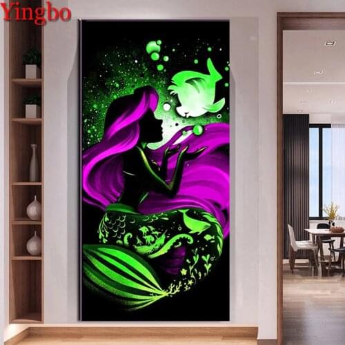 Yingbo Diamond Painting Fantasy cartoon mermaid girl Cross Stitch Diamond Embroidery Mosaic Wall Sticker Home Decoration
