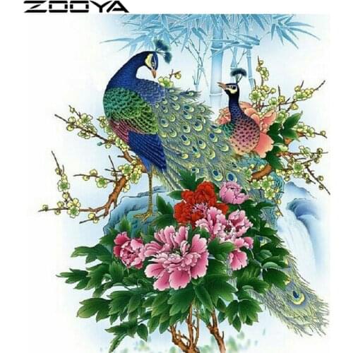 ZOOYA 5D Diamond Painting Cross stitch Peacock Flowers Needlework Diamond Embroidery Pattern Hobbies and Crafts Home Decor R1071