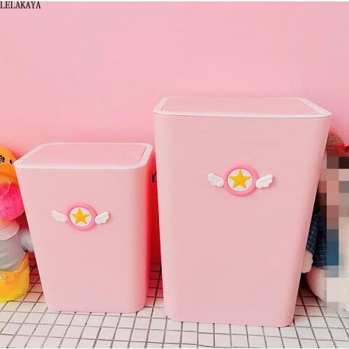Anime Card Captor Sakura Household Trash Can Wastebasket With Lid Action Figure Cute Ashbin Kitchen Bathroom Cartoon Waste Bin