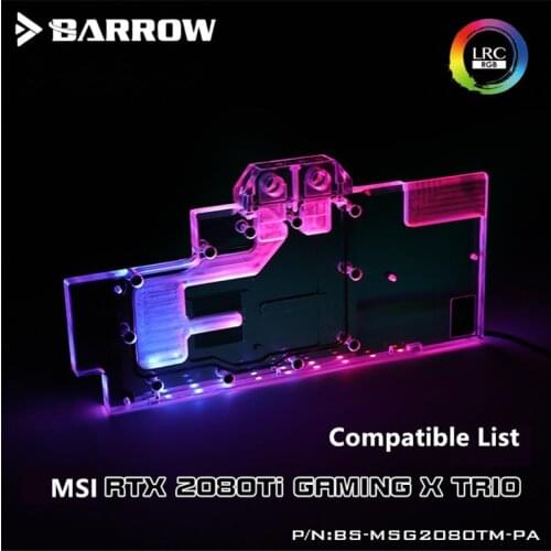 Barrow Full Cover Graphics Card GPU Water Block Aurora For MSI RTX2080Ti GAMING X TRIO LRC2.0 5V 3PIN BS-MSG2080TM-PA