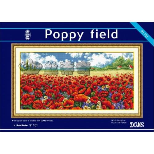 Free delivery Top Quality lovely counted cross stitch kit Poppy Field flower land country dome
