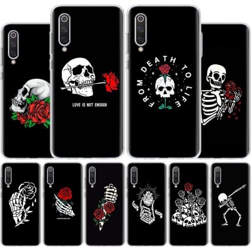 Human Skeleton Red Rose Cover Phone Case For Xiaomi Note 10 Mi 11 9 8 CC9 5X 6X 9T 10T A3 Poco X3 NFC F1 Pro Lite + Coque A1 A2