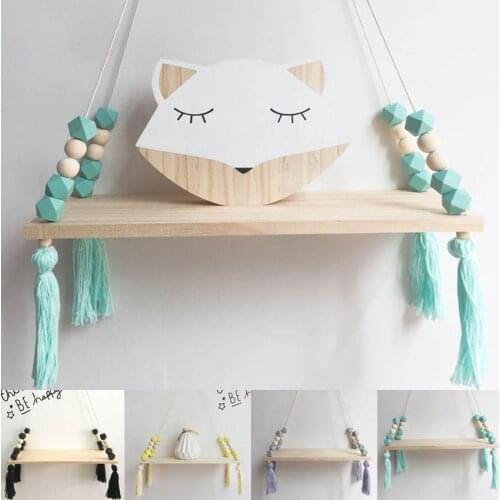 Kids wood Wall Shelf Swing Hanging Rope Wall Mounted Floating Shelves Plant Flower Pot indoor outdoor decoration simple design