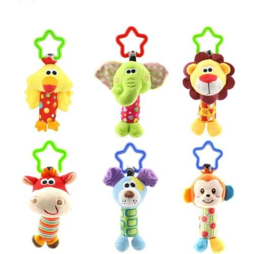 ASSOT 18*7CM Baby Kids Rattle Toys Cartoon Animal Plush Hand Bell Baby Stroller Crib Hanging Rattles Infant Baby Toys Gifts