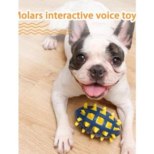 Pet Dog Chewing Molar Toys Interactive Floating Ball Rugby Shape Bite Resistant Squeaky Rubber Dogs Toy, 3 Colors