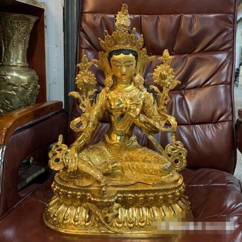 HOME family effective protection 46CM large bless family safety health good luck gilding Green Tara Godness Guan yin Buddha