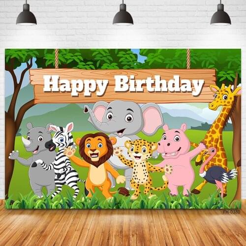Custom Name Wild Animals Safari Party Jungle Background For Newborn Child Birthday Baby Shower Photography Backdrop Photo Studio