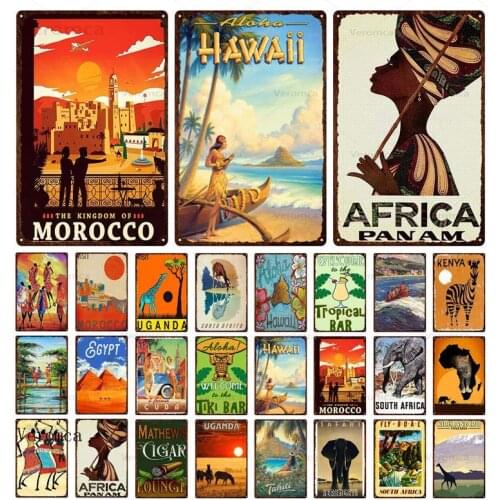 Hot Sale Morocco Hawaii Africa Sunset Scenery Metal Sign Plaque Retro Anti-Fading Wall Decoration Iron Painting Tin Plate