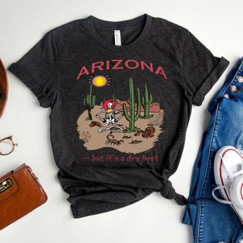 Retro Style Desert Cactus Skull Printed Arizona Graphic Tees Short Sleeve Loose Cotton Grunge Shirt O Neck 70s 80s Women T shirt