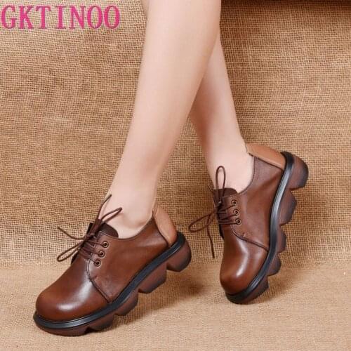 GKTINOO 2021 Loafers Shoes Woman Natural Genuine Leather Flat Platform Shoe Round Toe Casual Flats Female Footwear Spring Summer