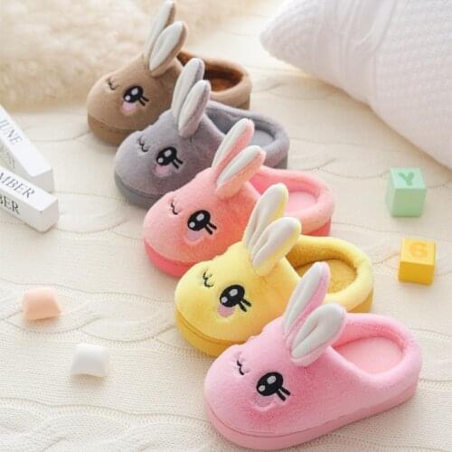 Baby Girls Cotton Slippers New Winter Childrens Cute Rabbit Plush Slippers Boys Home Indoor Shoes Furry Kids Slippers