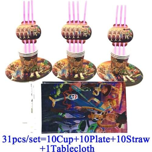 Toy Story 4 Party Supplies Theme Plates Cup Straws Disposable Tableware Set Baby Boys Happy Birthday Party Tablecloth Decoration