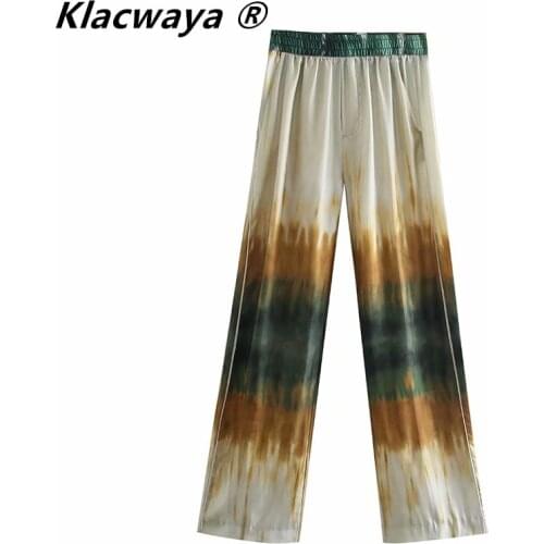 Klacwaya Za Women 2021 Summer Tie Dye Pants Female High Waist Wide Leg Clothing Straight Pants Chic Woman Trouser Pantalones