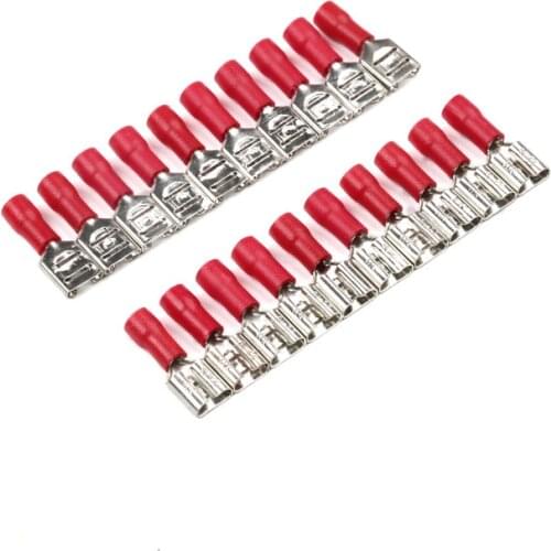 100PCS FDD1.25-250 Female spade terminals Insulated Electrical Crimp Terminal Connectors set for 0.5-1.5mm2 Cable Wire Connector
