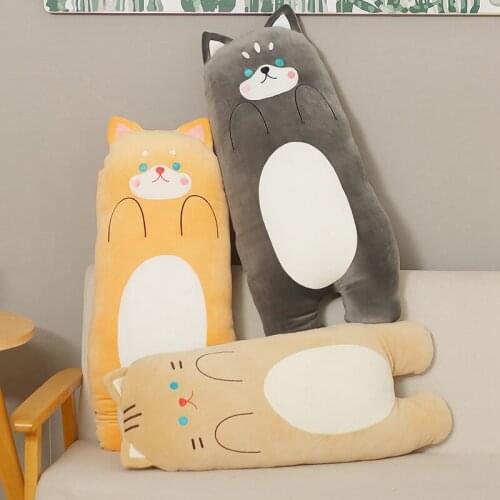 Soft Cats Husky Plush Pillow Toy Stuffed Cartoon Animal Shiba Inu Doll Sleeping Long Cushion Accompany Toys Girls Birthday Gift