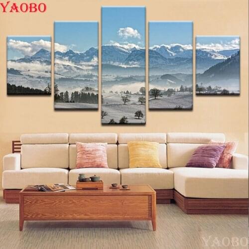 5 PCS 5D DIY Diamond Painting Cross Stitch kit Snow Mountain landscape Diamond Embroidery mosaic ChildrenS Room Decoration