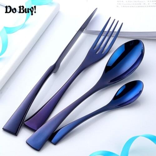4 Pcs/Set Dinnerware Set Stainless Steel Gold Western Dinner Knife Salad Fork Steak Knife Teaspoon Cutlery Set
