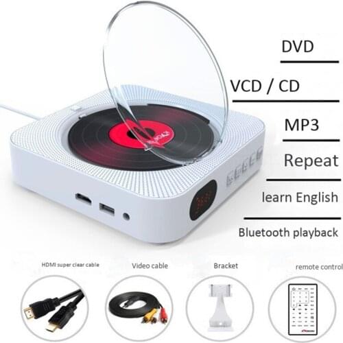 Wall mount bluetooth DVD CD VCD player stereo wireless speaker LED display disc machine aux USB FM radio portable desktop audio