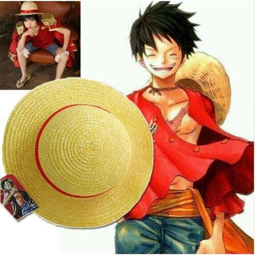 New Two-Dimensional Anime Straw Hat for Children One Piece Luffy Cos Anime Hat Summer Shade Yellow Basin Hat Parent-Child Caps