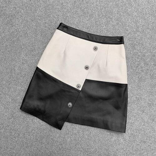 New Arrival Designer Womens Black/White Genuine Skirts Autumn High Quality Sheepskin leather Irregular skirt C604