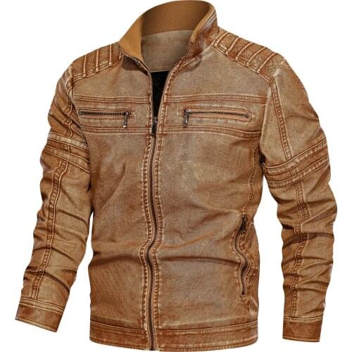 2020Mens New Style Vintage and Imitation Old Color Coating Leather Autumn Winter With Fur Lining Slim Leather Jacket