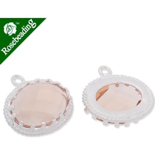 15.5x16.5mm framed glass,metal framed glass,Faceted glass,champagne,connectors,gemstone bezel,Sold 5pcs/lot-C3677