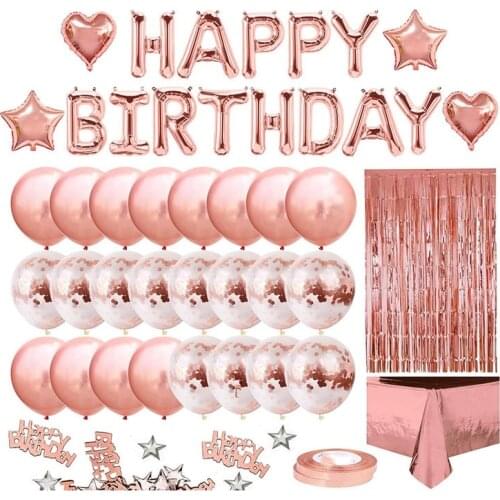 Practical Birthday Party Decoration for Girls Women Happy Birthday Banner, Rose Gold Fringe Curtain Foil Tablecloth