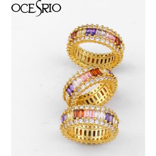 Rainbow Eternity Gold Rings For Women Colorful Zirconia Rings Baguette Wedding Band Ring Fashion Jewelry anillos rig-h80