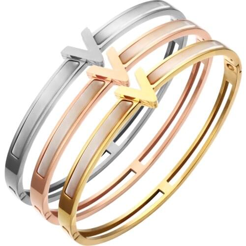 Luxury Brand Women Girls Wedding Party Cuff Bracelets Bangles Trendy Real Shell Stainless Steel OL Fashion Bangles