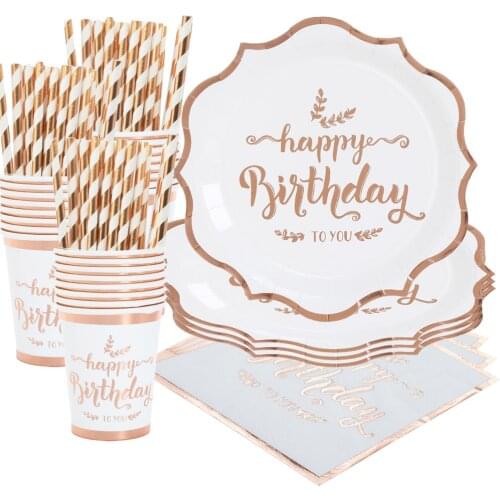 Rose Gold Unicorn Paper Dessert Plates Cups Napkins Straws for Girl Baby Shower Party Supplies Wedding Birthday Party Decoration