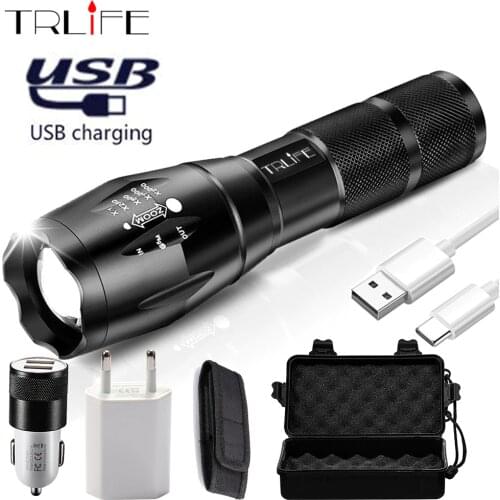 USB LED Tactical Flashlight Rechargeable Lanterna X900 Power Bank Output Torch Zoomable Waterproof Shock Flashlight for Camping