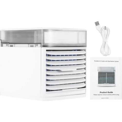 USB Air Conditioning Fan 3 Speeds 41℉ Air Cooling Fan Tabletop with UV Sterilizer LED Colored Light for Bedroom Office Garage