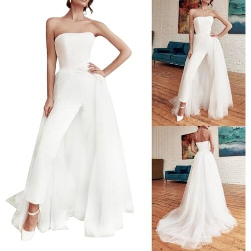 Womens Strapless Party Jumpsuits with Detachable Skirt, Chic Suit Evening Prom Dresses Jumpsuits
